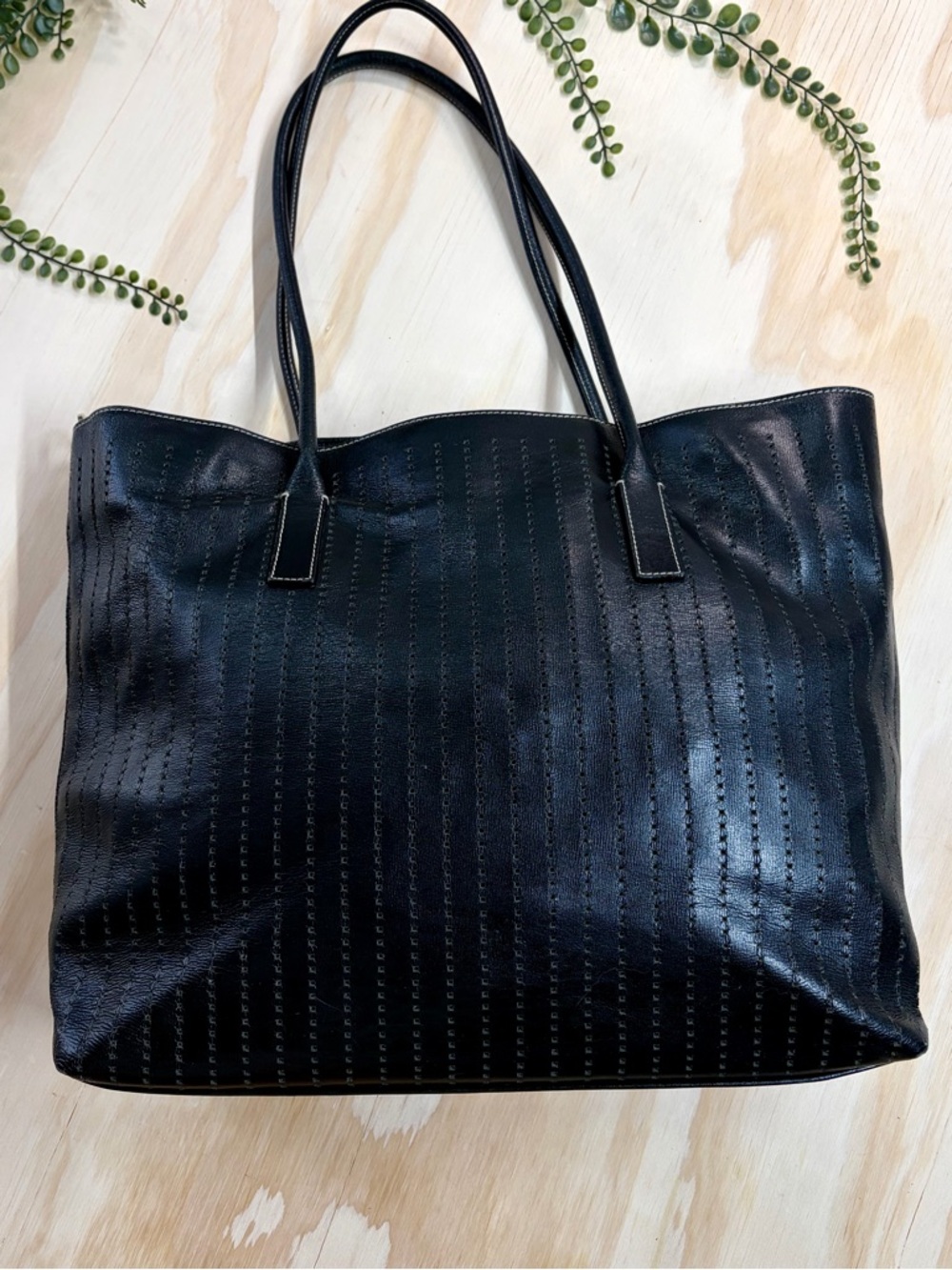 PRADA Black Glace Calf Perforated Leather Laser Cut Tote Bag